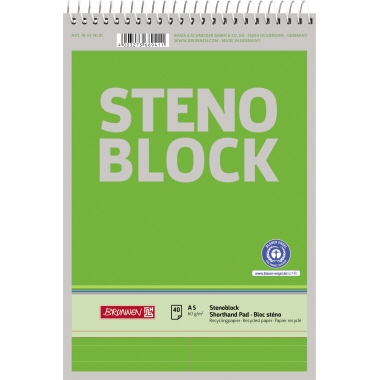 Stenoblock A5 40Bl. Recycling mit Strich Perforation An Oberkante