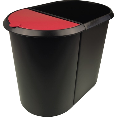 Papierkorb Helit 61039 Duo schwarz/rot Kunststoff