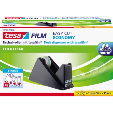 Tischabroller Tesa 59327 ecoLogo schwarz Sparpack, inkl. 1 Rolle Film Eco