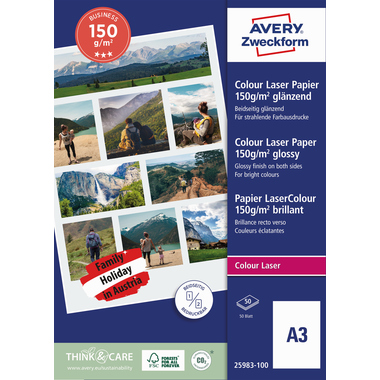 Farblaserpapier Zweckf. 25983 A3 150g Glänzend, Beidseitig Beschichtet