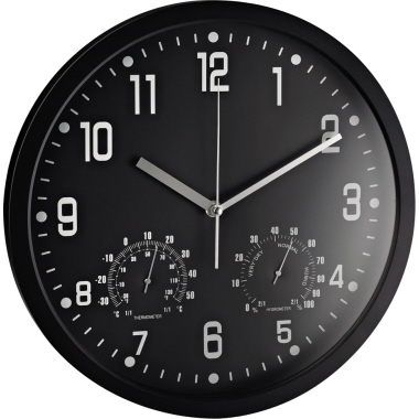 Wanduhr ALCO 188 analog rund schwarz Mit Hygro- Und Thermometer, Ø35cm